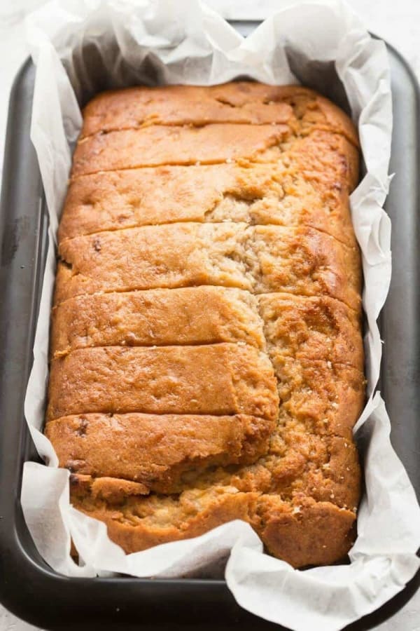 Gluten-free and vegan banana bread from The Big Man's World. One of the best gluten-free banana bread recipes featured on gfe.