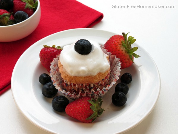 Gluten-Free Angel Food Cupcakes. The portable version of angel food cake. No cake pan needed, fewer eggs required, but the results are still amazing!