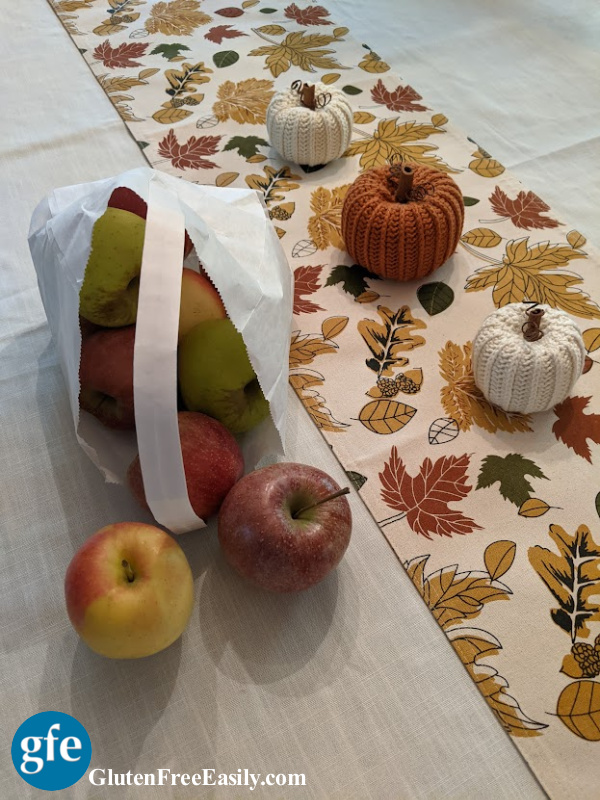 Half a peck of fresh apples ready for Easy Crustless Gluten-Free Caramel Apple Pie.