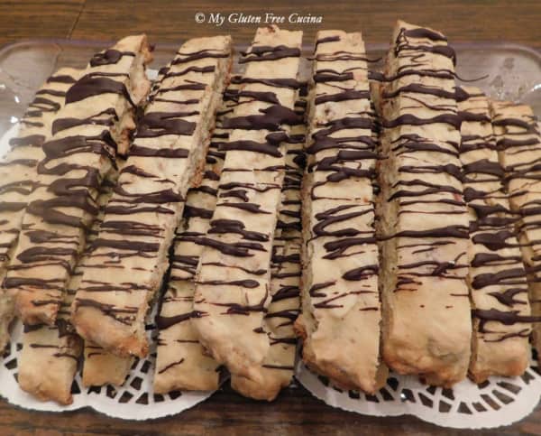Chocolate-Drizzled Almond Biscotti from My Gluten-Free Cucina. One of 30 more gluten-free Christmas Cookies You Will Want to Make Right Now.