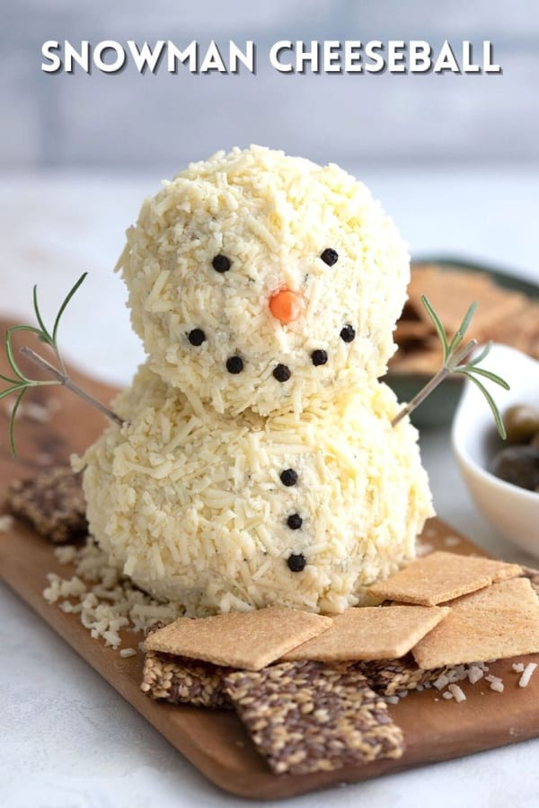Snowman Cheese Ball. One of 30 gluten-free recipes to enjoy on Christmas morning.