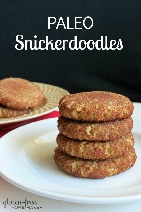 Gluten-Free Snickerdoodles. Stack of four on a white plate with another one on a gold plate.