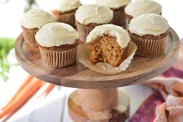 Gluten-Free Carrot Cake Muffins with Honey Cream Cheese Frosting from Nourishing Meals