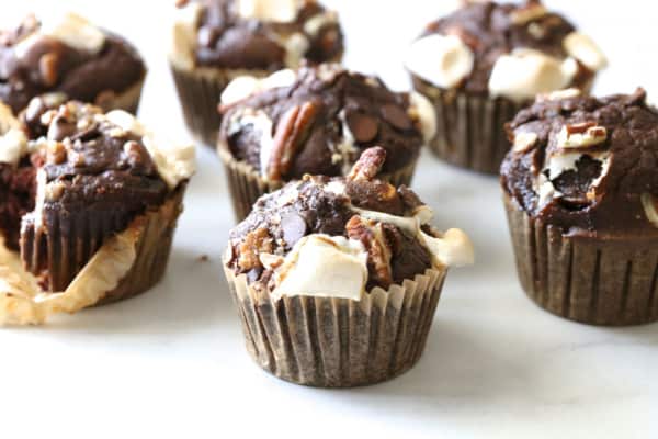 Gluten-Free Grain-Free Rocky Road Muffins on the counter.