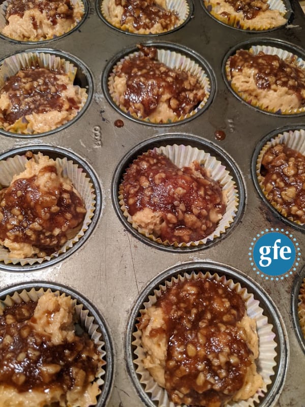 Gluten-Free Sweet Potato Muffins with Walnut Crumb Topping right before going into the oven.