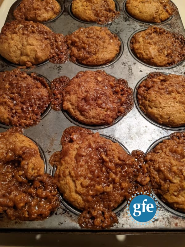 Gluten-Free Sweet Potato Muffins with Walnut Crumb Topping after baking. Those messy bits are so very good!