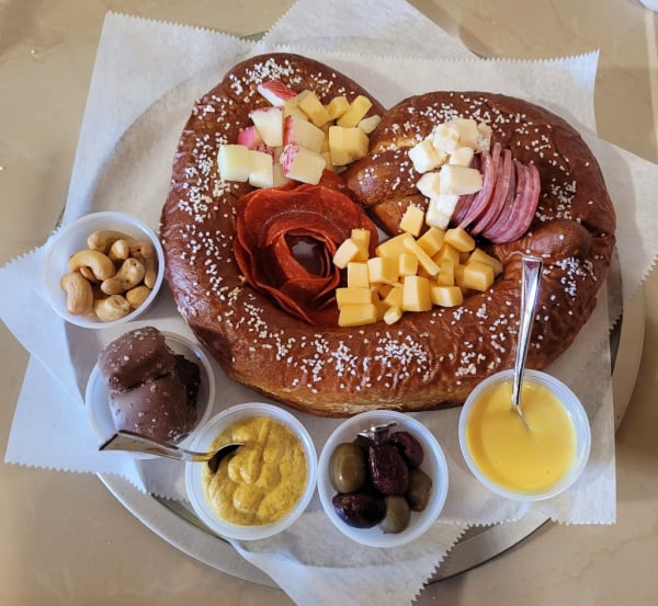 Gluten-full Charcuterie Pretzel from Backporch Winery and Vineyard