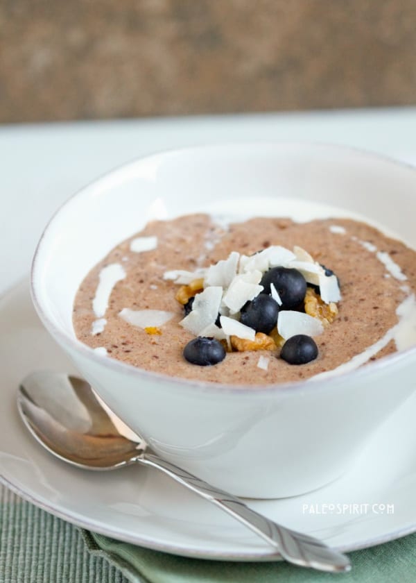 Paleo Breakfast Porridge from Paleo Spirit. One of the 20 + oat-free "oatmeal" recipes featured on GlutenFreeEasily.com.
