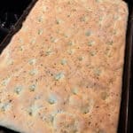 Gluten-Free Focaccia right out of the oven. Perfectly browned, perfectly ready to eat. Slightly crispy on the outside and wonderfully soft on the inside. So flavorful.