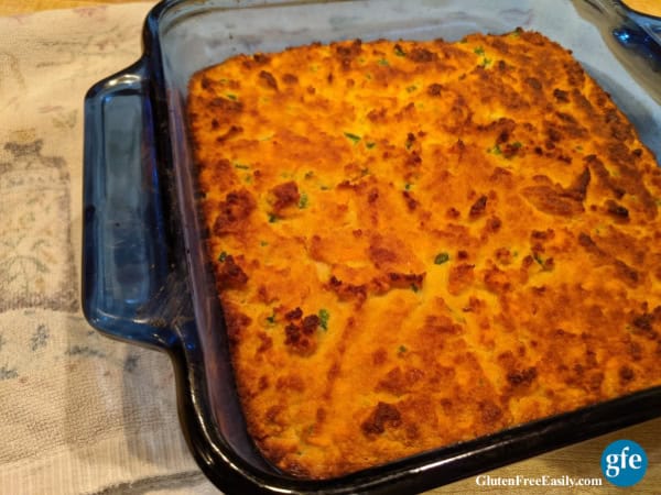 Gluten-Free Cheesy Jalapeno Cornbread. Let it cool in the pan until it completely sets up. But if you can't resist and cut a slice early, it will crumble but it will still be delicious! My advice: Wait as long as you can.