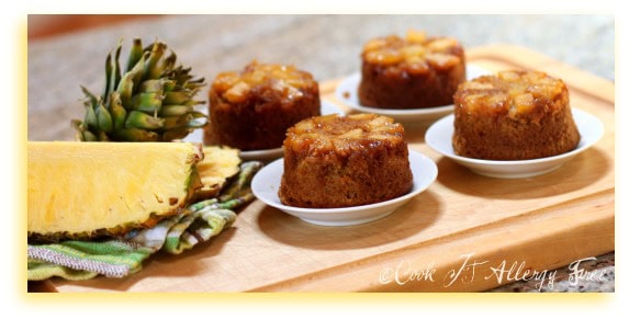 Mini Gluten-Free Pineapple Upside Down Cakes. Make four of them or double the recipe and make either 8 minis or a 9-inch round Pineapple Upside Down Cake. Delightful either way!