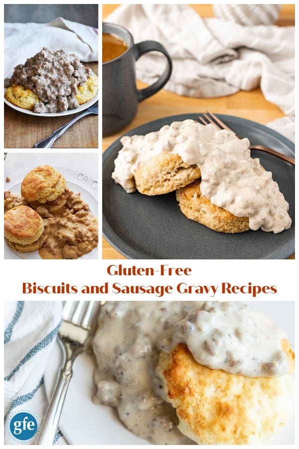 Gluten-Free Biscuits and Sausage Gravy Recipes Collage. A sampling of the recipes included in the photo collage.