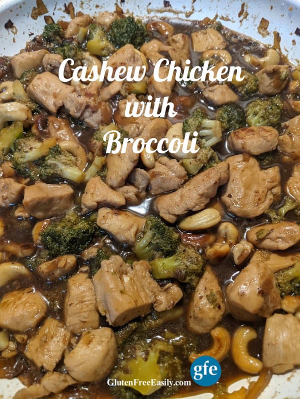 Gluten-Free Cashew Chicken with Broccoli. With only a single change required to make this recipe gluten free, it's just like you remember. Shown here ready to eat in a ceramic non-stick Greenpan Skillet.